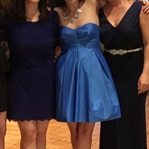 Jill Stuart Convertible Crepe Satin Sweetheart Mini Dress Vibrant Blue Size 4